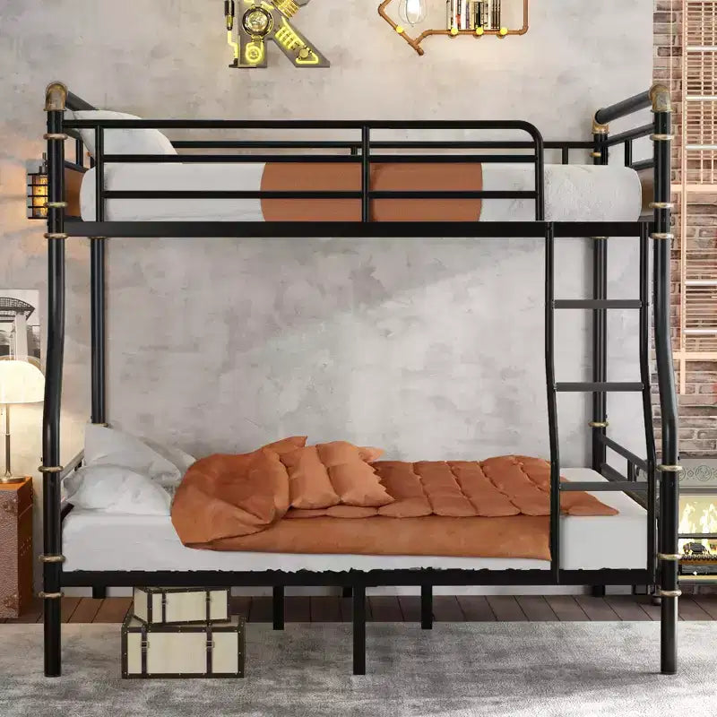 Full XL over Queen Metal Bunk Bed with Safety Guard Rails, Detachable, Black