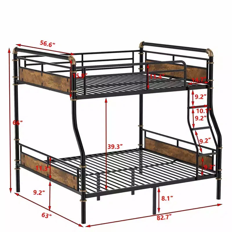 Full XL over Queen Metal Bunk Bed with Safety Guard Rails, Detachable, Black