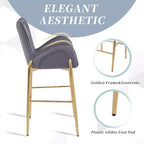 Set of 2 Counter Height Bar Stools with Velvet Seat, Golden Legs & Arms
