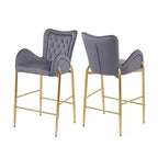 Set of 2 Counter Height Bar Stools with Velvet Seat, Golden Legs & Arms