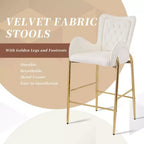 Set of 2 Counter Height Bar Stools with Velvet Seat, Golden Legs & Arms