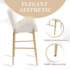 Set of 2 Counter Height Bar Stools with Velvet Seat, Golden Legs & Arms