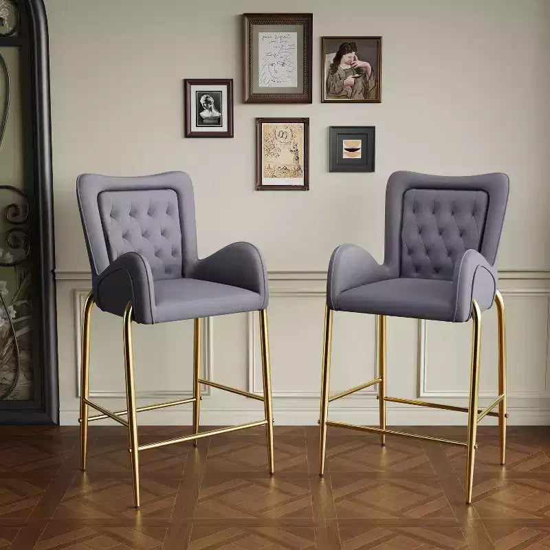 Okak Set of 2 Counter Height Bar Stools for Dining Rooms,Kitchens,Velvet Counter Bar Stools with Golden Legs & Arms