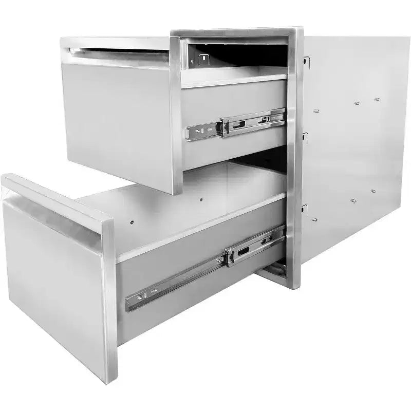 Acekool Outdoor Kitchen Drawer, 13 x 21 Stainless Steel BBQ Double Drawer with Handle, Flush Mount for Patio Grill Island