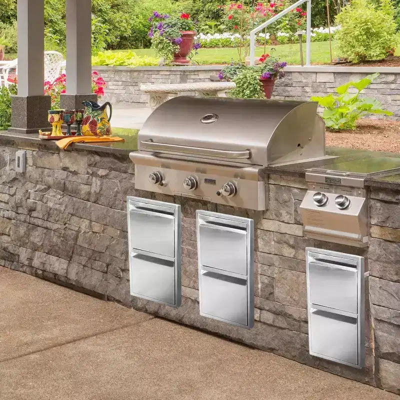 Outdoor Kitchen Drawer 13 x 21 Stainless Steel BBQ Double Drawer with Handle, Flush Mount for Patio Grill Island