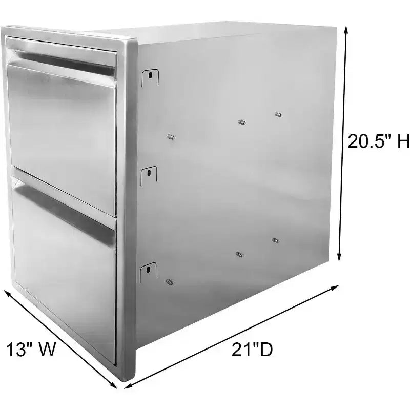Outdoor Kitchen Drawer 13 x 21 Stainless Steel BBQ Double Drawer with Handle, Flush Mount for Patio Grill Island