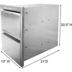 Outdoor Kitchen Drawer 13 x 21 Stainless Steel BBQ Double Drawer with Handle, Flush Mount for Patio Grill Island