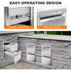 Outdoor Kitchen Drawer 13 x 21 Stainless Steel BBQ Double Drawer with Handle, Flush Mount for Patio Grill Island