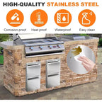 Outdoor Kitchen Drawer 13 x 21 Stainless Steel BBQ Double Drawer with Handle, Flush Mount for Patio Grill Island