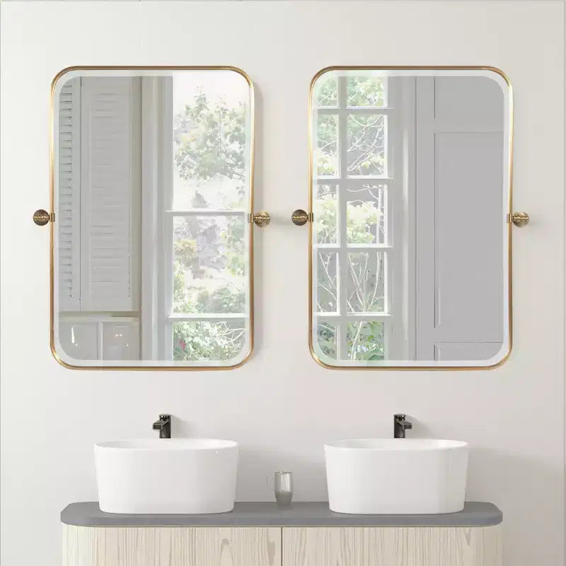 Wall-Mount Hanging Mirror with Rotating Hardware – Rounded Corner Rectangle, Double-Sided