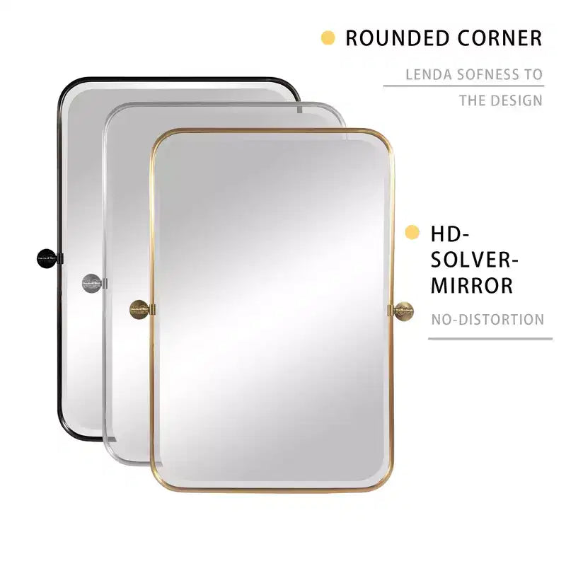 Wall-Mount Hanging Mirror with Rotating Hardware – Rounded Corner Rectangle, Double-Sided