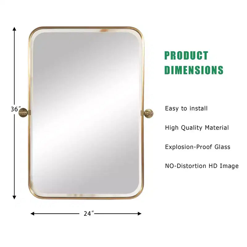 Wall-Mount Hanging Mirror with Rotating Hardware – Rounded Corner Rectangle, Double-Sided