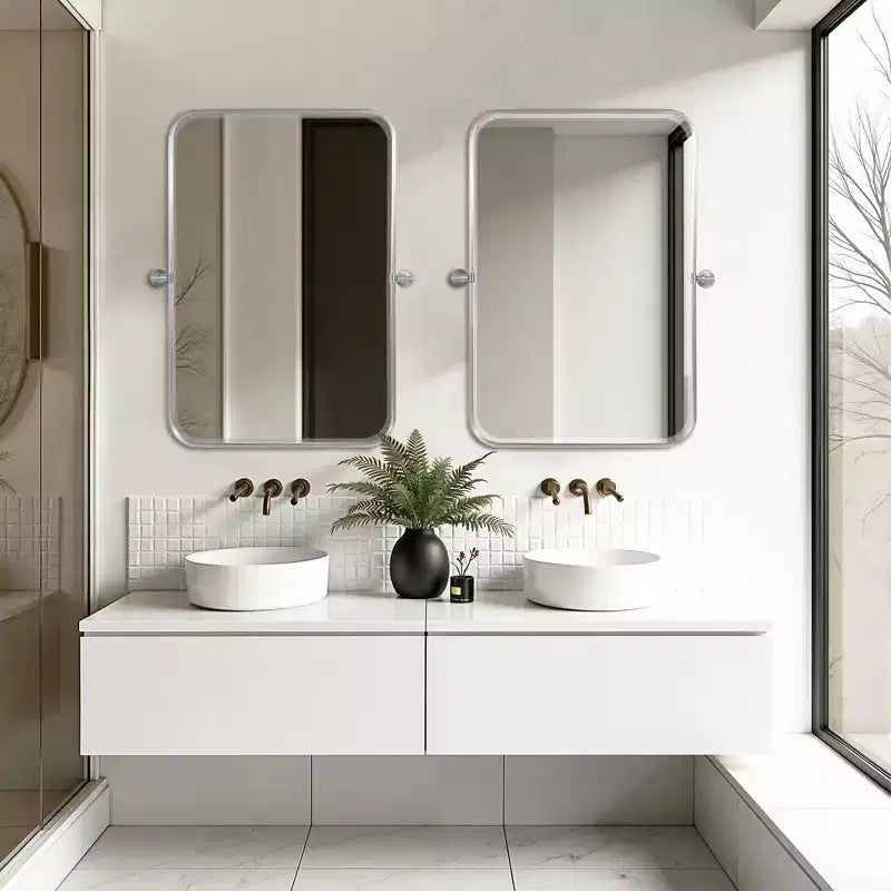 Wall-Mount Hanging Mirror with Rotating Hardware – Rounded Corner Rectangle, Double-Sided