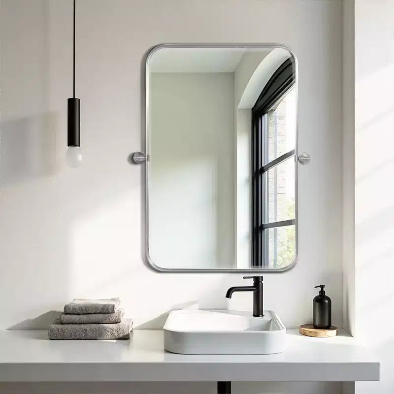 Wall-Mount Hanging Mirror with Rotating Hardware – Rounded Corner Rectangle, Double-Sided