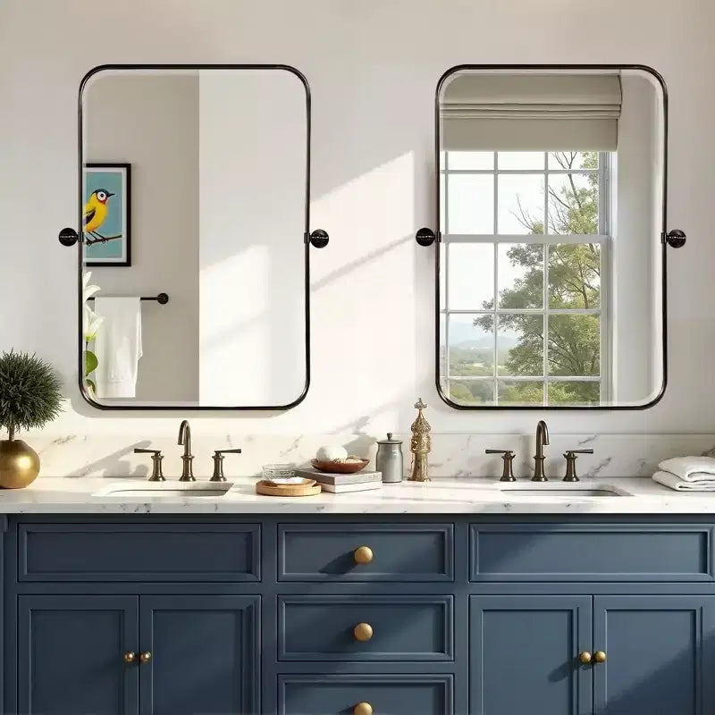 Wall-Mount Hanging Mirror with Rotating Hardware – Rounded Corner Rectangle, Double-Sided