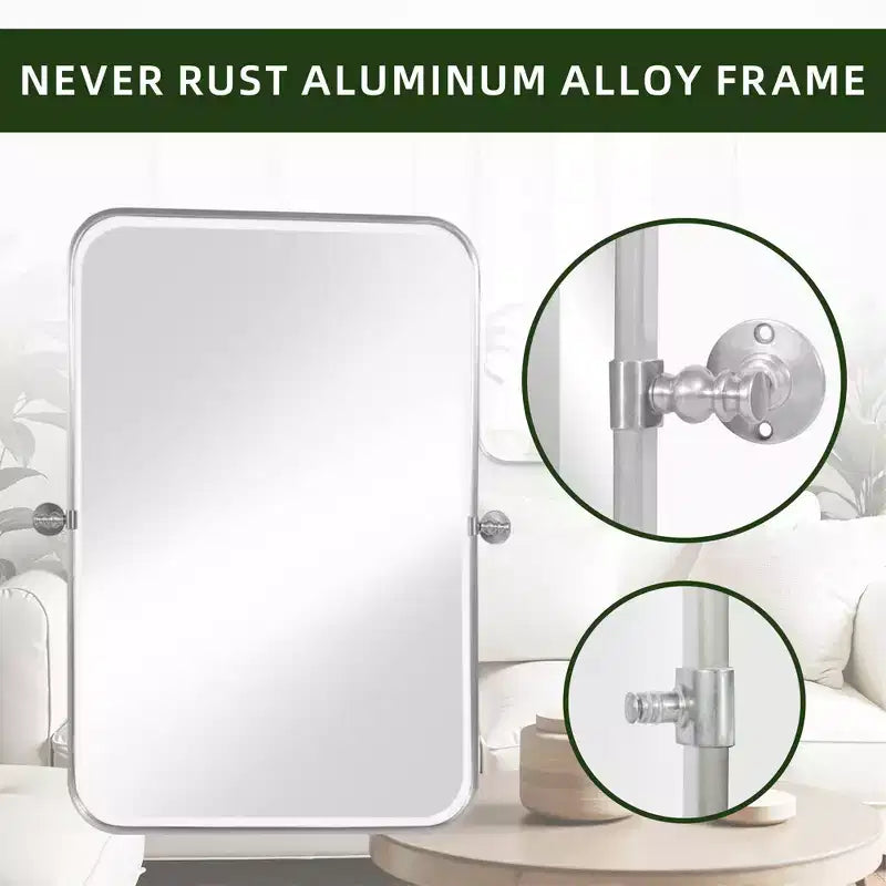 Wall-Mount Hanging Mirror with Rotating Hardware – Rounded Corner Rectangle, Double-Sided