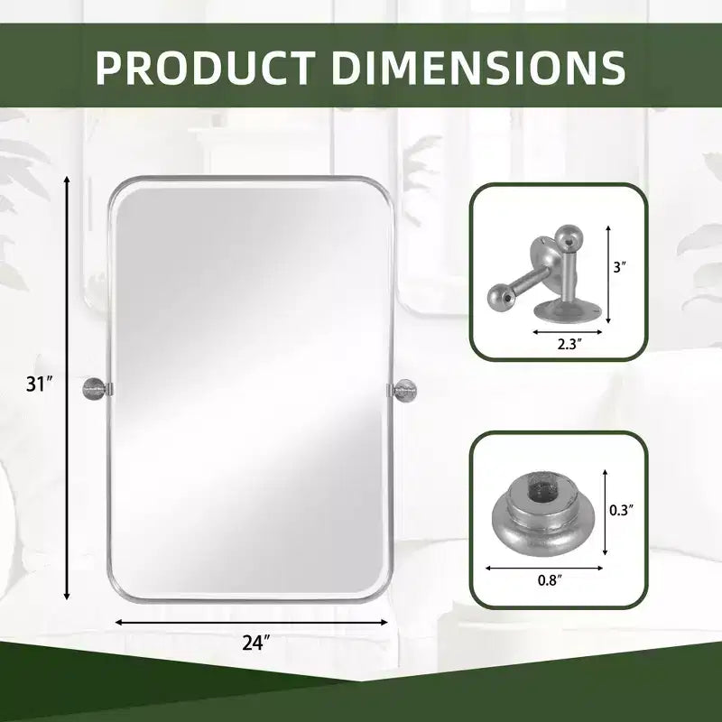 Wall-Mount Hanging Mirror with Rotating Hardware – Rounded Corner Rectangle, Double-Sided