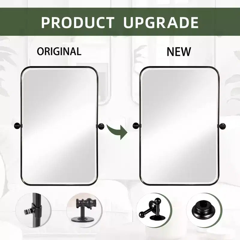 Wall-Mount Hanging Mirror with Rotating Hardware – Rounded Corner Rectangle, Double-Sided