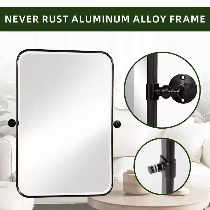 Wall-Mount Hanging Mirror with Rotating Hardware – Rounded Corner Rectangle, Double-Sided