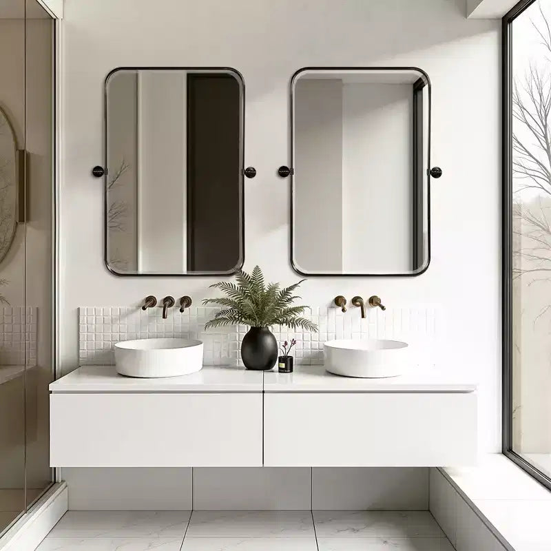Wall-Mount Hanging Mirror with Rotating Hardware – Rounded Corner Rectangle, Double-Sided