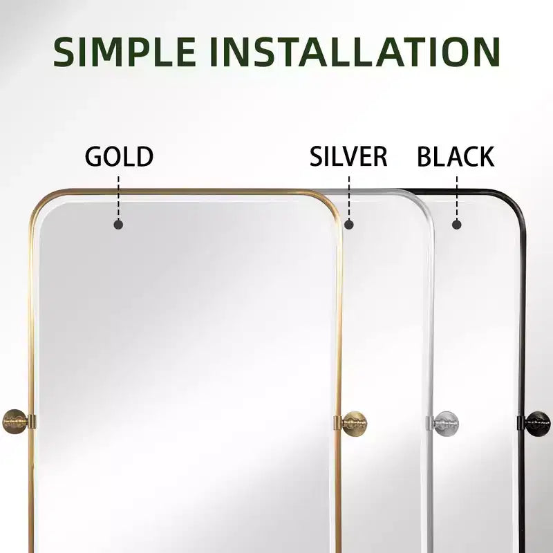 Wall-Mount Hanging Mirror with Rotating Hardware – Rounded Corner Rectangle, Double-Sided