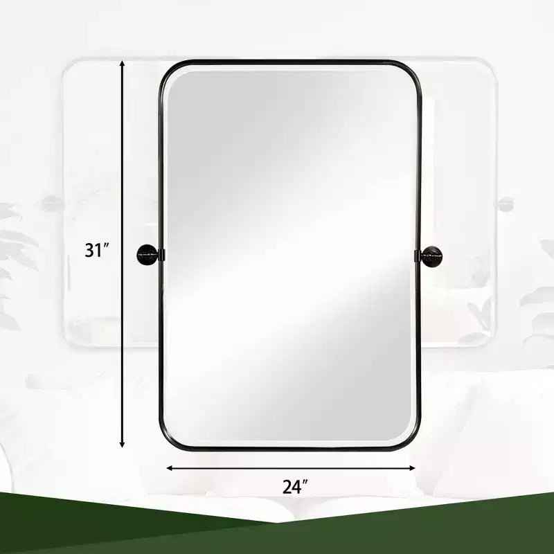Wall-Mount Hanging Mirror with Rotating Hardware – Rounded Corner Rectangle, Double-Sided