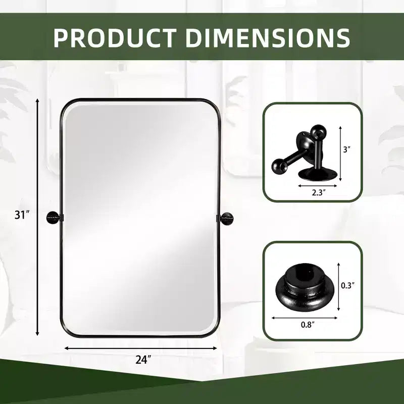Wall-Mount Hanging Mirror with Rotating Hardware – Rounded Corner Rectangle, Double-Sided