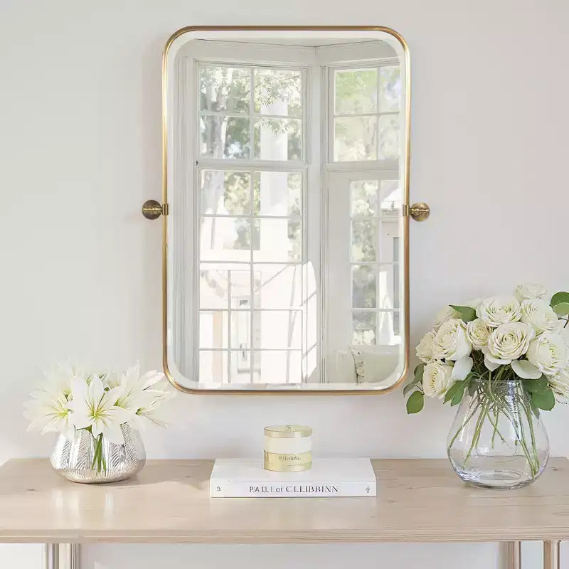 Wall-Mount Hanging Mirror with Rotating Hardware – Rounded Corner Rectangle, Double-Sided