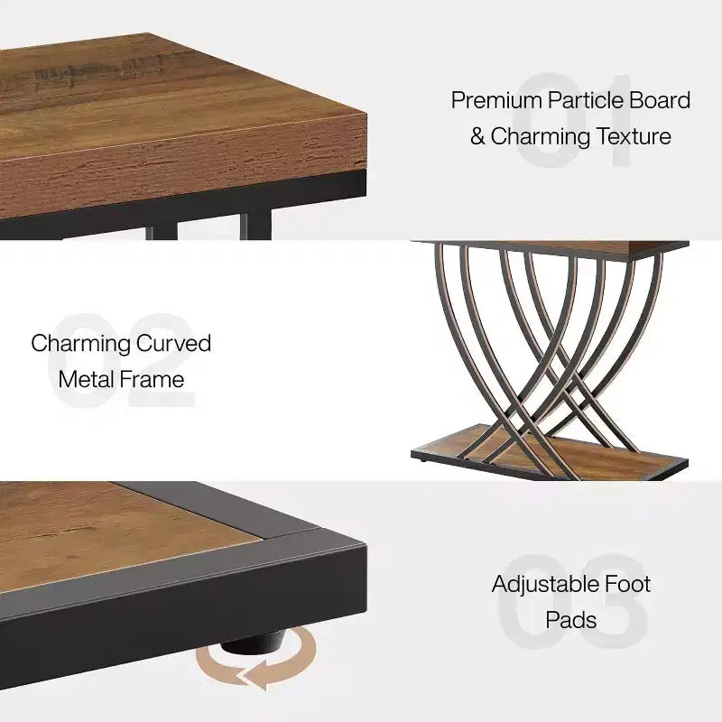2-Tier Narrow Side Table with Metal Frame, Industrial Nightstand for Bedroom and Small Spaces, Rustic Brown