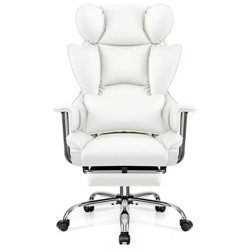KERDOM Office Desk Chair, Big and Tall Executive Chair with Footrest, Ergonomic Reclining High Back Support, White