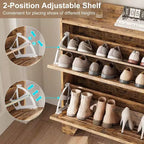 Farmhouse Slim Shoe Cabinet with 2 Flip Drawers and Hooks for Entryway