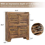 Farmhouse Slim Shoe Cabinet with 2 Flip Drawers and Hooks for Entryway