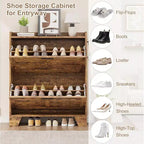 Farmhouse Slim Shoe Cabinet with 2 Flip Drawers and Hooks for Entryway