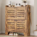 Farmhouse Slim Shoe Cabinet with 2 Flip Drawers and Hooks for Entryway