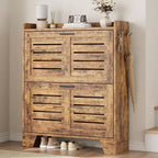 Farmhouse Slim Shoe Cabinet with 2 Flip Drawers and Hooks for Entryway