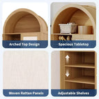 31.5" Farmhouse Arched Shoe Cabinet with Rattan Doors, 5-Tier Wooden Shoe Rack with Adjustable Shelves