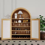 31.5" Farmhouse Arched Shoe Cabinet with Rattan Doors, 5-Tier Wooden Shoe Rack with Adjustable Shelves