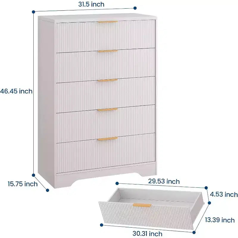 5-Drawer Fluted Dresser with Gold Handles