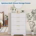 5-Drawer Fluted Dresser with Gold Handles