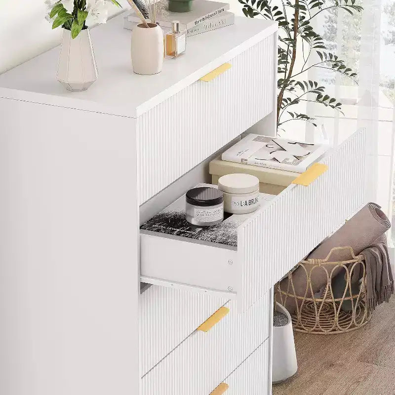 5-Drawer Fluted Dresser with Gold Handles
