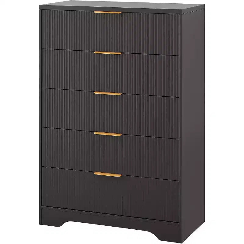 5-Drawer Fluted Dresser with Gold Handles