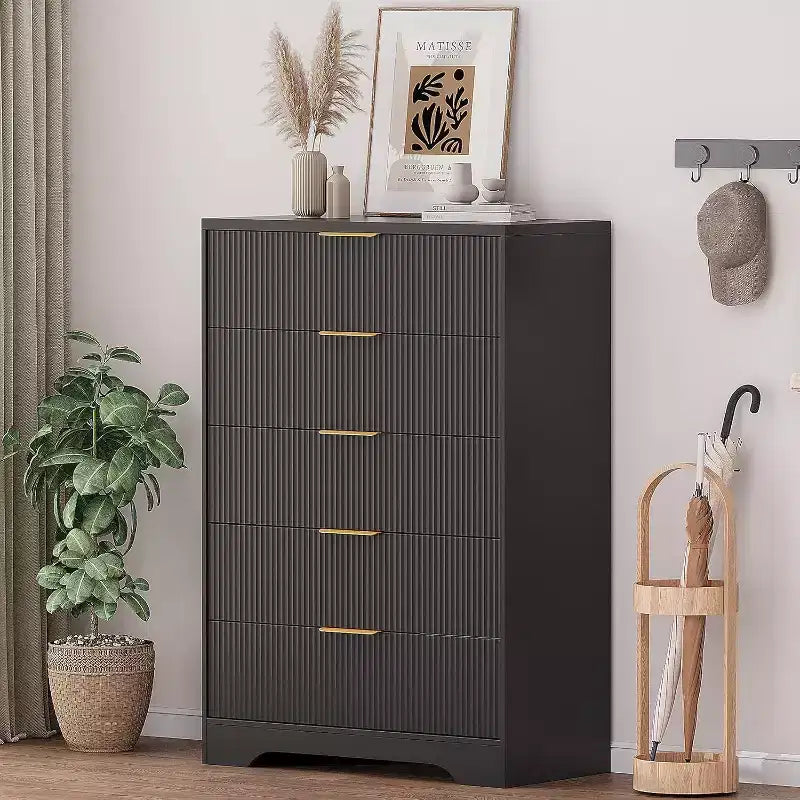 Dresser for Bedroom - Chests of Drawers with 5 Drawers Modern Dresser for Closet Fluted Wide TV Stand Clothes Closet Storage for Bedroom Hallway