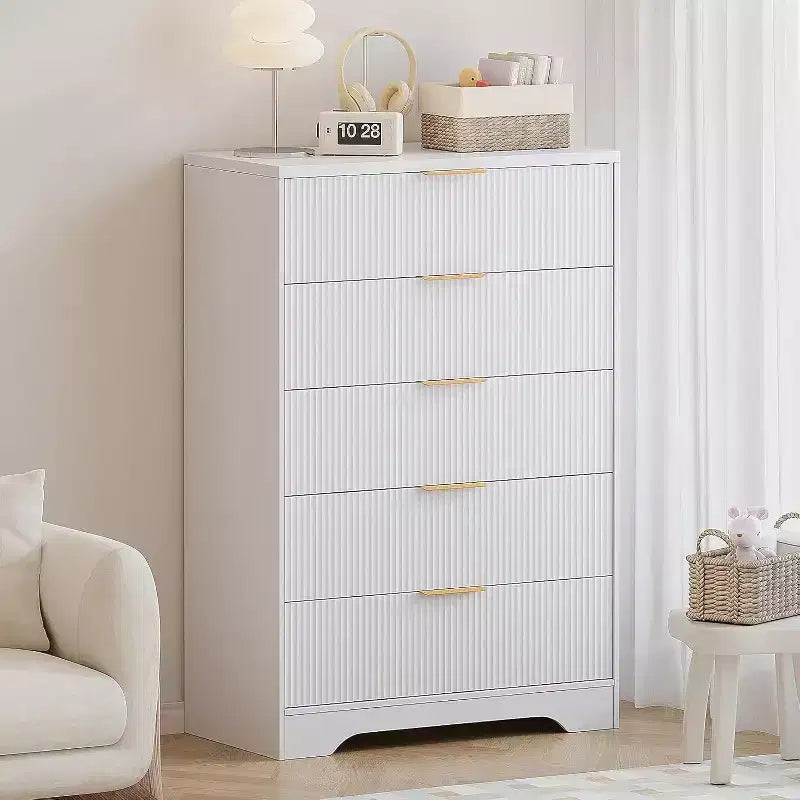 5-Drawer Fluted Dresser with Gold Handles