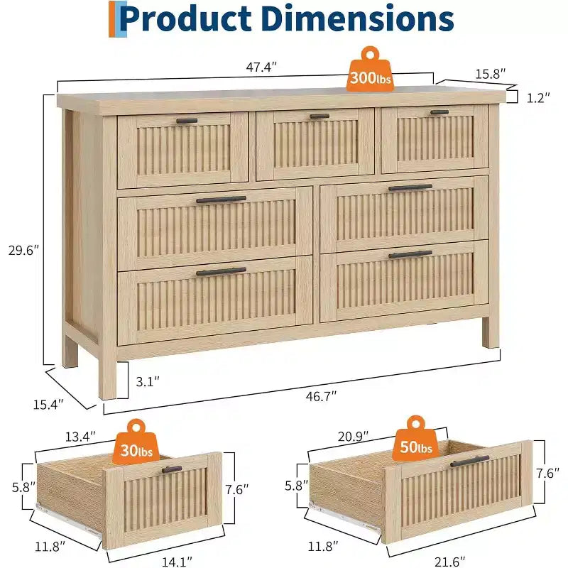 7-Drawer Dresser with Fluted Design