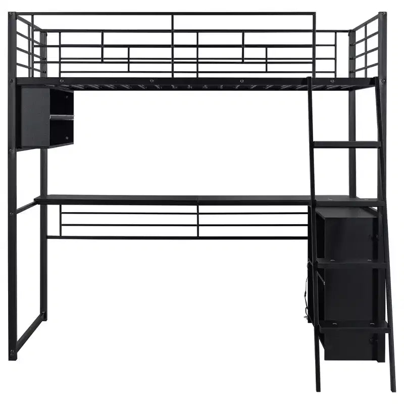 Twin Size Loft Bed with Built-in Desk and Storage Shelves