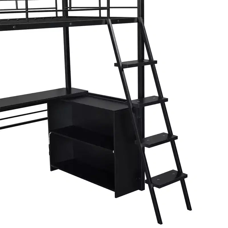 Twin Size Loft Bed with Built-in Desk and Storage Shelves