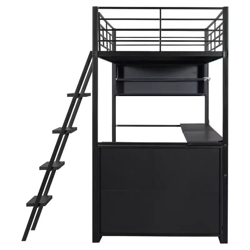 Twin Size Loft Bed with Built-in Desk and Storage Shelves