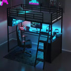 Twin Size Loft Bed with Built-in Desk and Storage Shelves