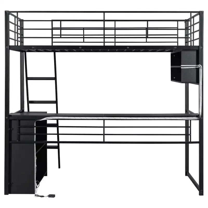 Twin Size Loft Bed with Built-in Desk and Storage Shelves