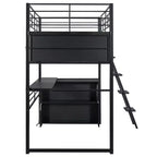 Twin Size Loft Bed with Built-in Desk and Storage Shelves